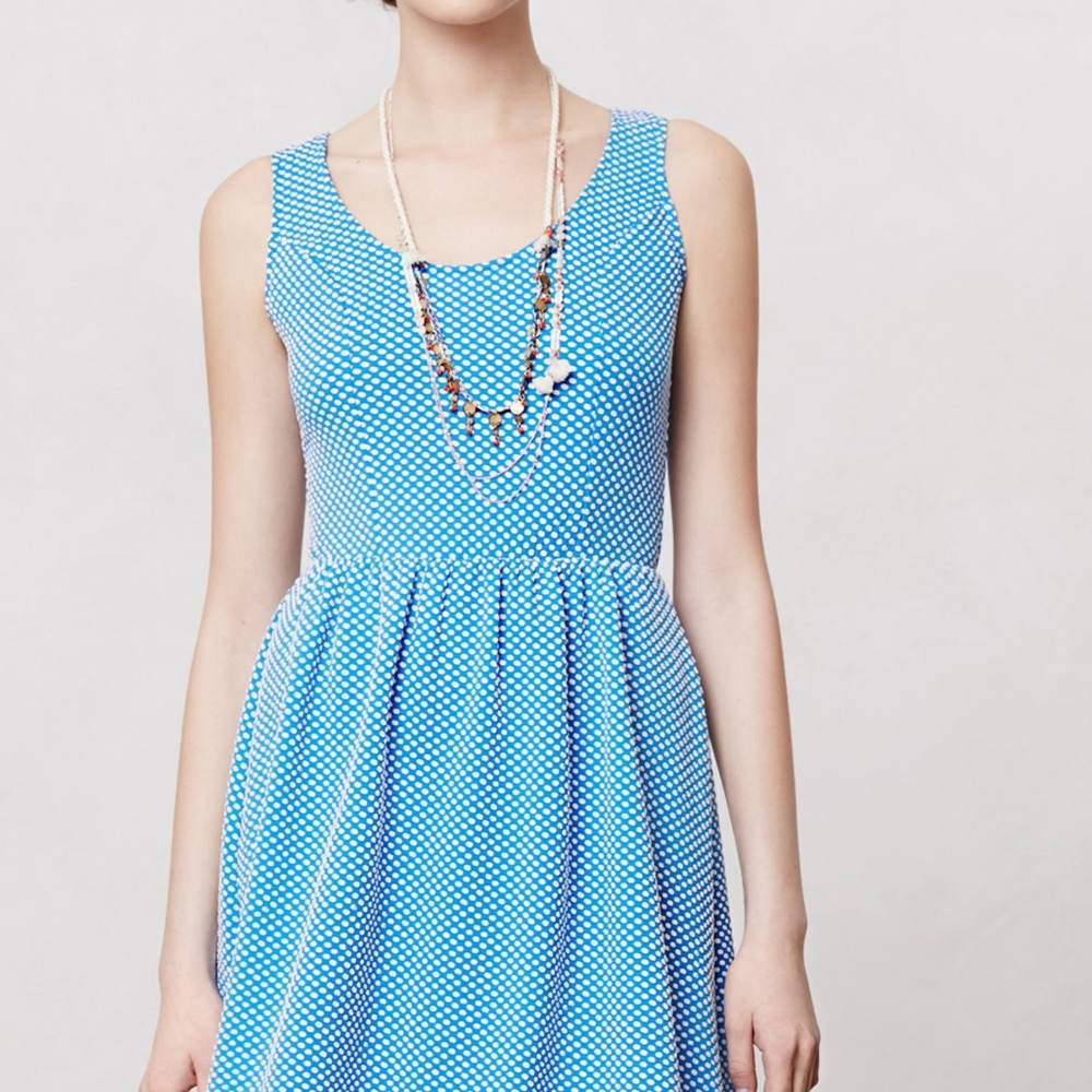 *MAEVE Anthropologie* Women's Blue/White Polka Dot Caldera Dress Medium M
